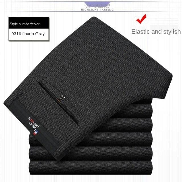 Men's White Black Thin Stretch Formal Dress Trousers, Office Suit Pants