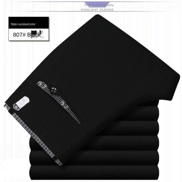 Men's White Black Thin Stretch Formal Dress Trousers, Office Suit Pants