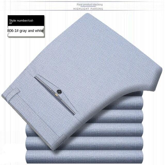 Men's White Black Thin Stretch Formal Dress Trousers, Office Suit Pants