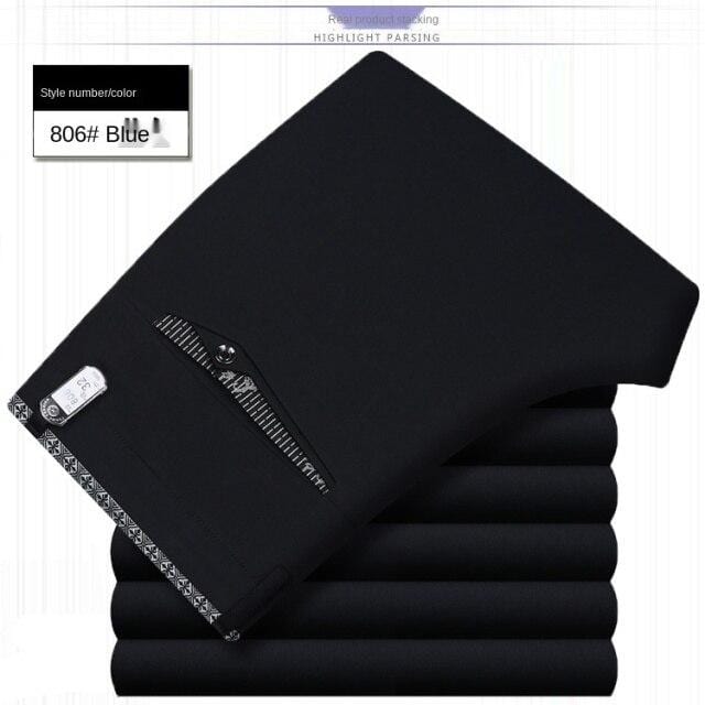 Men's White Black Thin Stretch Formal Dress Trousers, Office Suit Pants