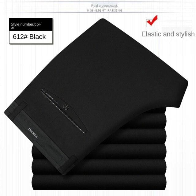 Men's White Black Thin Stretch Formal Dress Trousers, Office Suit Pants