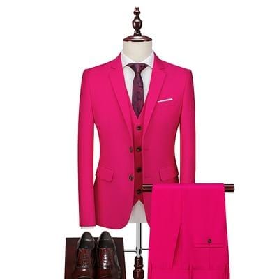 16 Color Basic Style Men's Casual Solid Color 3 Pieces Suits / Male One Button Blazers Jacker Coat Trousers Pants Vest Waistcoat