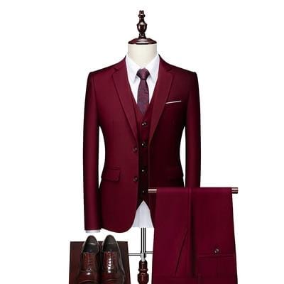 16 Color Basic Style Men's Casual Solid Color 3 Pieces Suits / Male One Button Blazers Jacker Coat Trousers Pants Vest Waistcoat