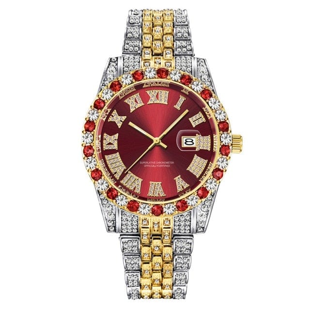 Unisex Hip Hop Iced Out Date Quartz CZ Wrist Watch