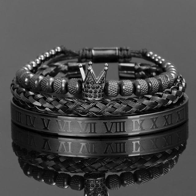 Men's crown roman numeral bangle black set colorway