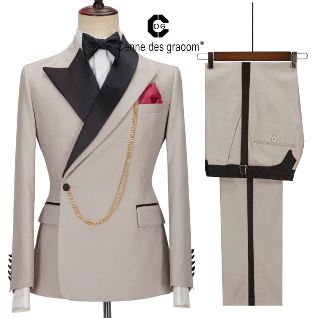 Men's Tailored Khaki 2-Piece Tuxedo Blazer Suit