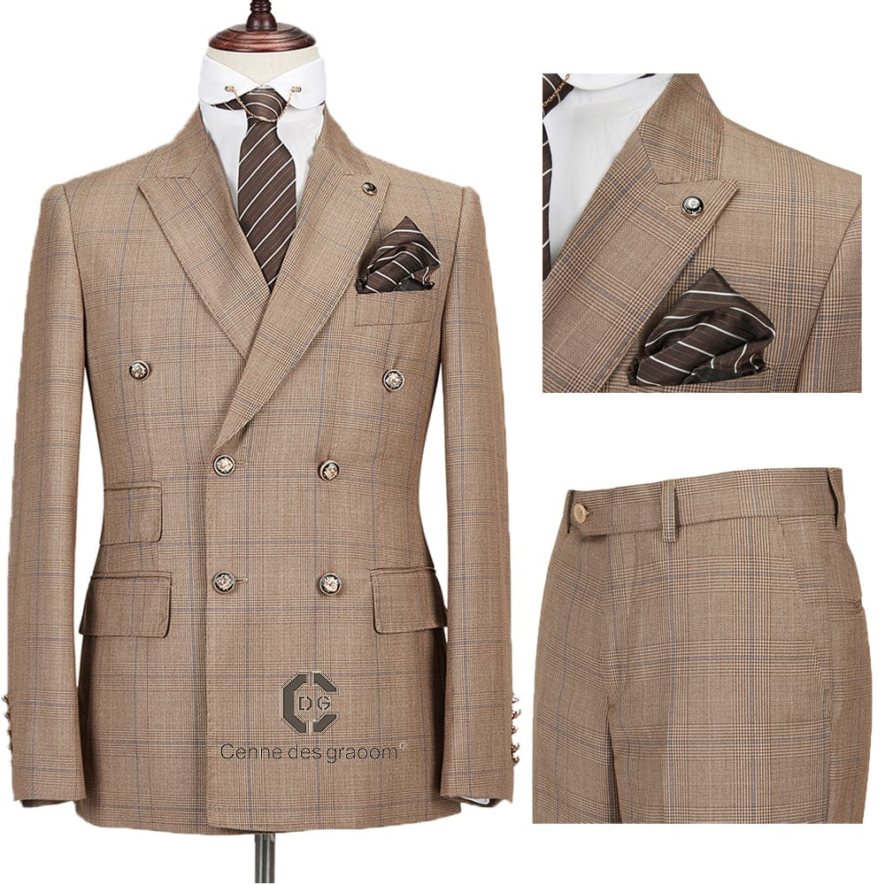 Men's Plaid Double Breasted Slim Fit Two-Piece Suit
