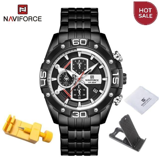 Men's military chronograph watch black band product photo