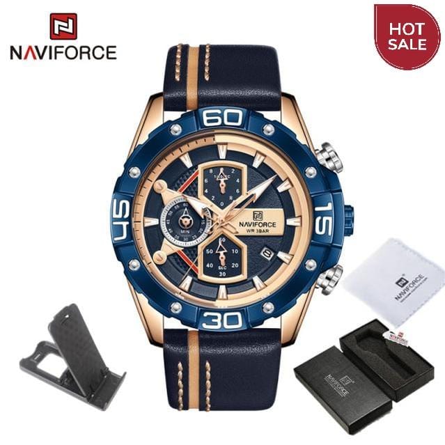 Men's military chronograph watch rose gold product photo