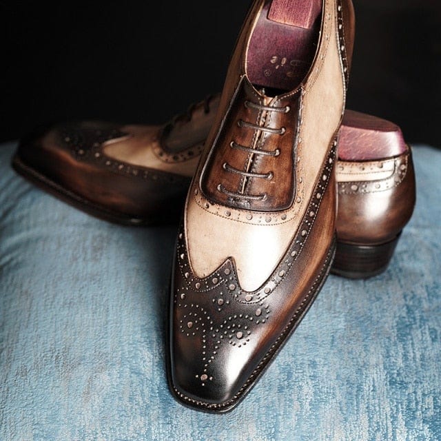 Men's Fiddle-Back Beveled Waist Oxford Shoes — Handmade Italian Leather