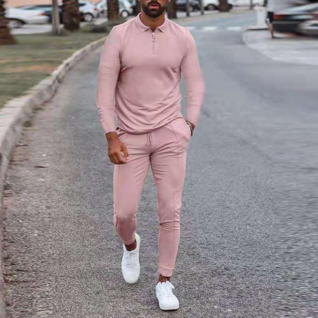 Men's Zip Polo Shirt and Print Jogger Tracksuit Set