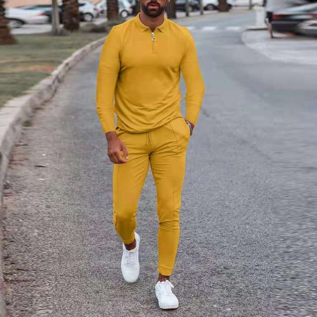 Men's Zip Polo Shirt and Print Jogger Tracksuit Set