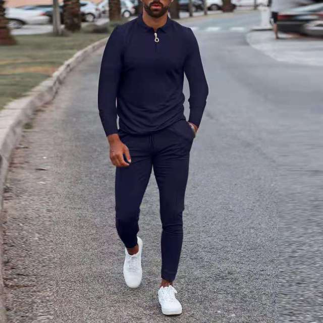 Men's Zip Polo Shirt and Print Jogger Tracksuit Set