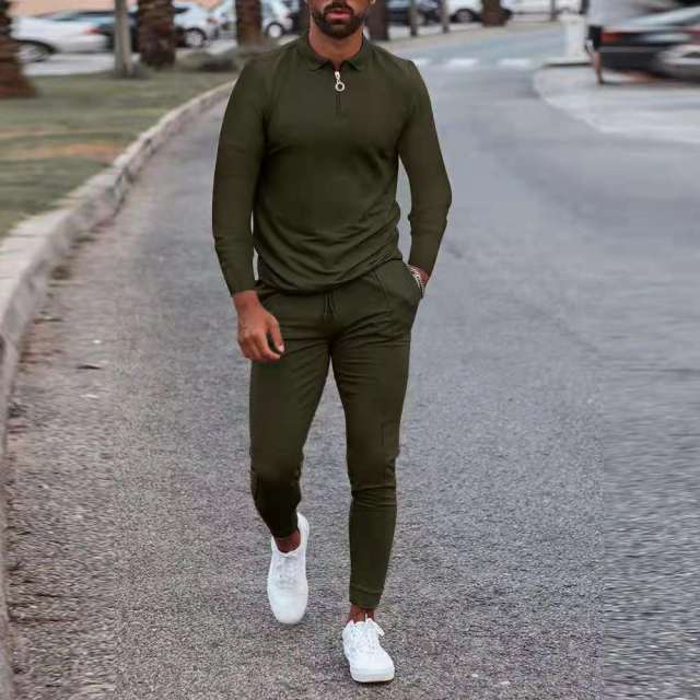 Men's Zip Polo Shirt and Print Jogger Tracksuit Set
