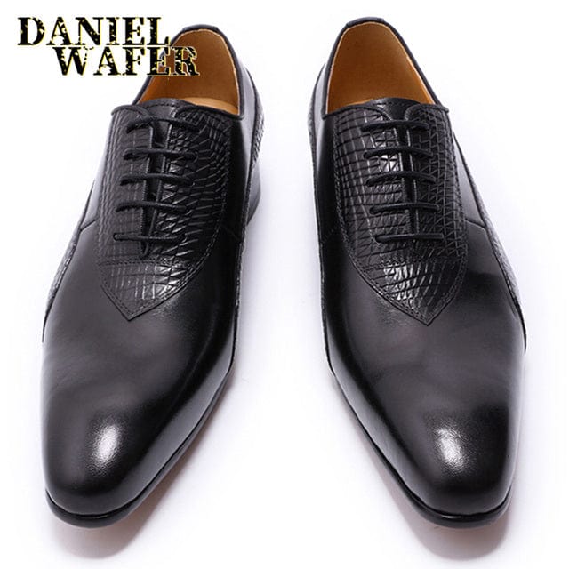 Men's Italian Red Black Hand-Polished Pointed Toe Oxford Dress Shoes
