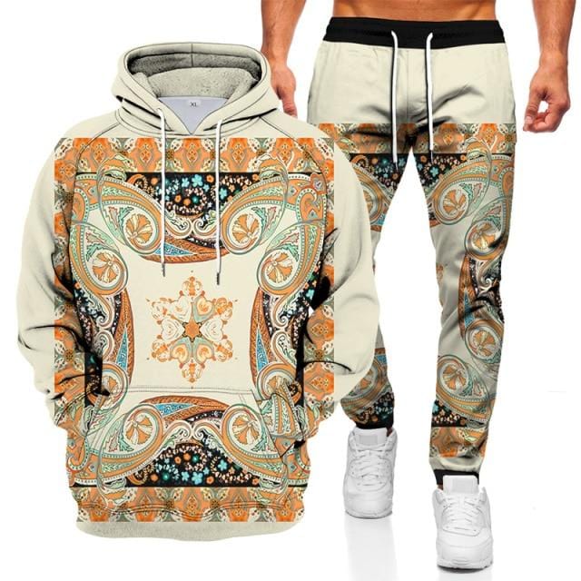 Men's 3D Geometric Print Hoodie and Pants Two-Piece Set