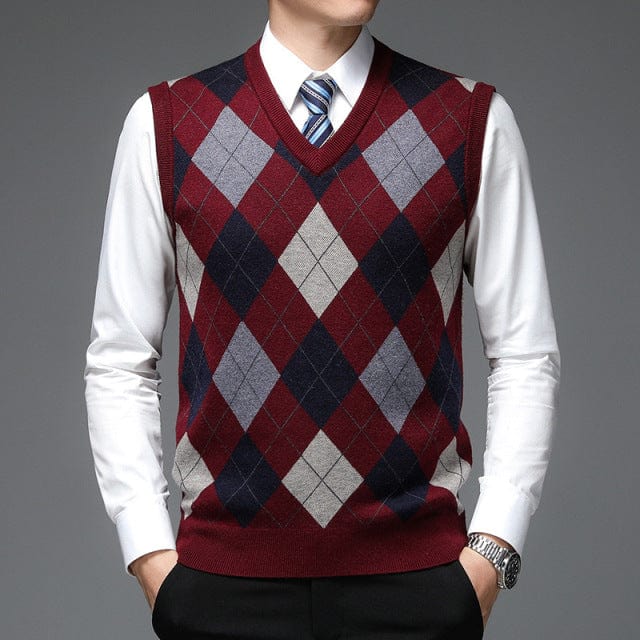 Men's Argyle V-Neck Knit Vest Pullover