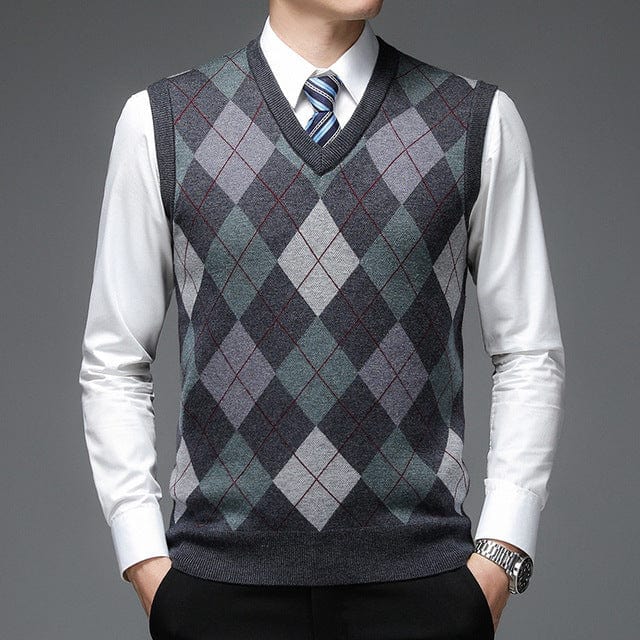 Men's Argyle V-Neck Knit Vest Pullover