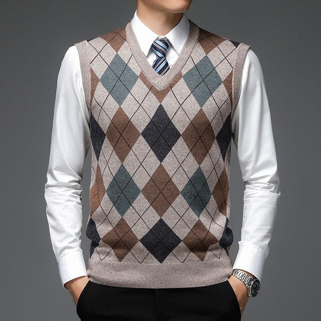 Men's Argyle V-Neck Knit Vest Pullover