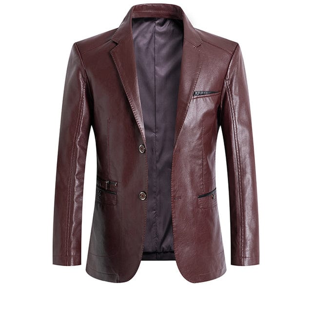 Men's Slim Fit Leather Blazer Jacket Plus Size