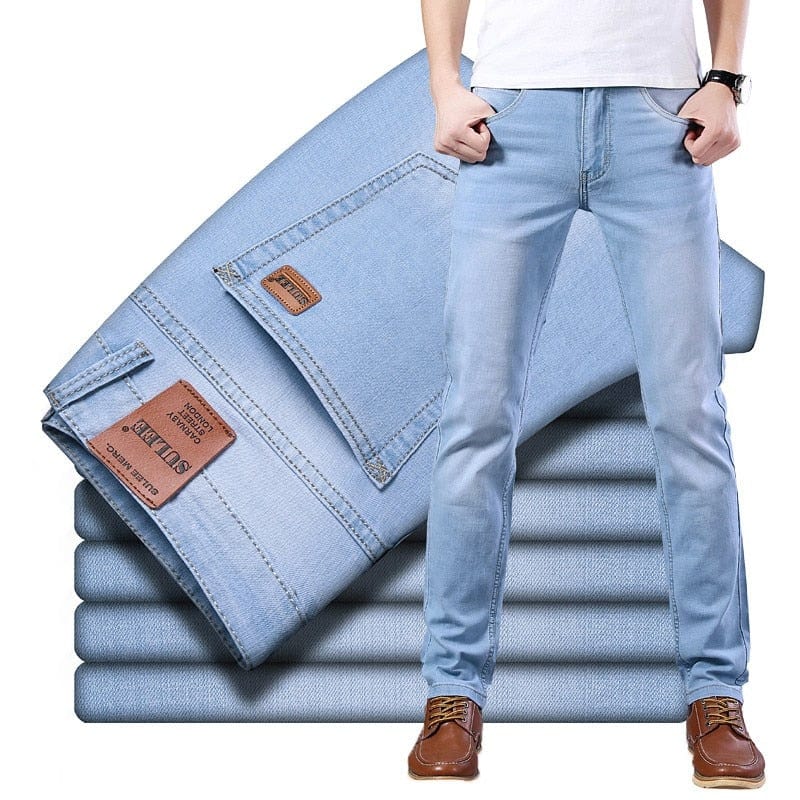 Men's Classic Light Blue Stretch Cotton Business Casual Jeans