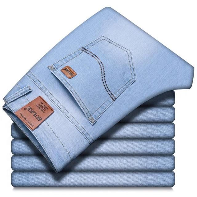 Men's Classic Light Blue Stretch Cotton Business Casual Jeans