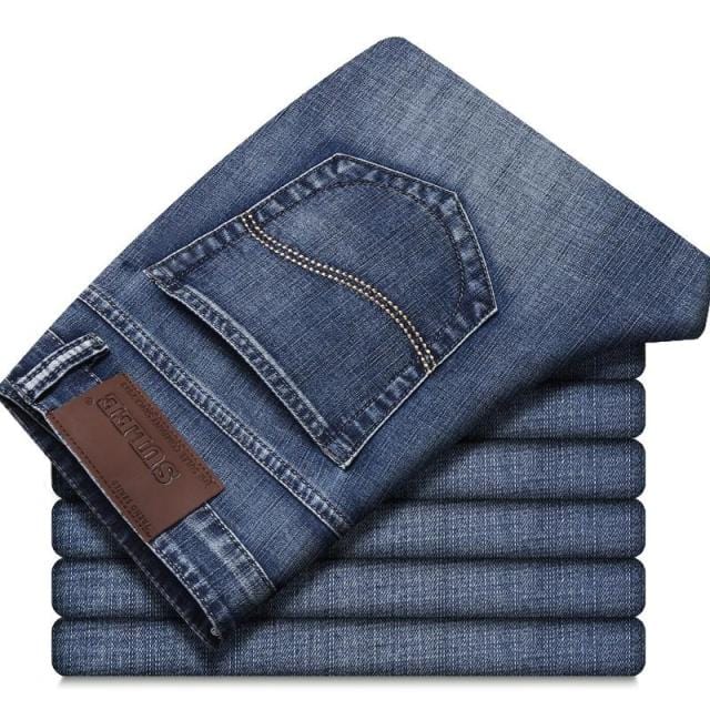 Men's Classic Light Blue Stretch Cotton Business Casual Jeans