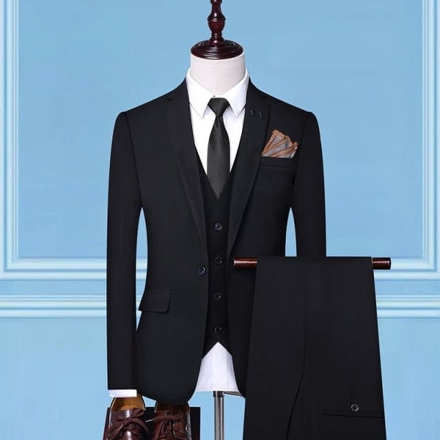 Men's Slim-Fit Three-Piece Black Wedding Tuxedo