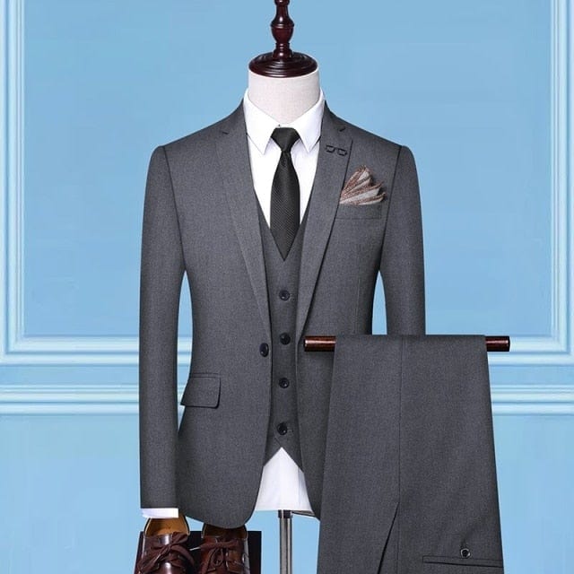Men's Slim-Fit Three-Piece Black Wedding Tuxedo