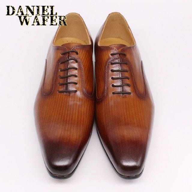Men's Leather Pointed Oxford Dress Shoes White Black Brown