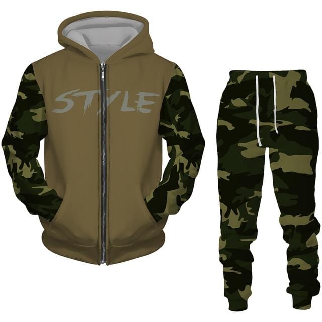 Men's Camouflage Zipper Hoodie Tracksuit Set