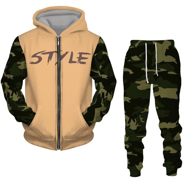 Men's Camouflage Zipper Hoodie Tracksuit Set