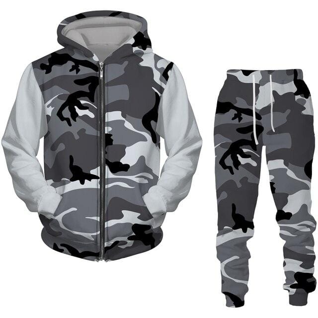 Men's Camouflage Zipper Hoodie Tracksuit Set