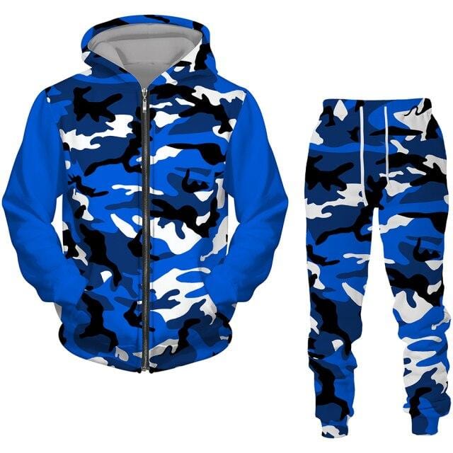 Men's Camouflage Zipper Hoodie Tracksuit Set