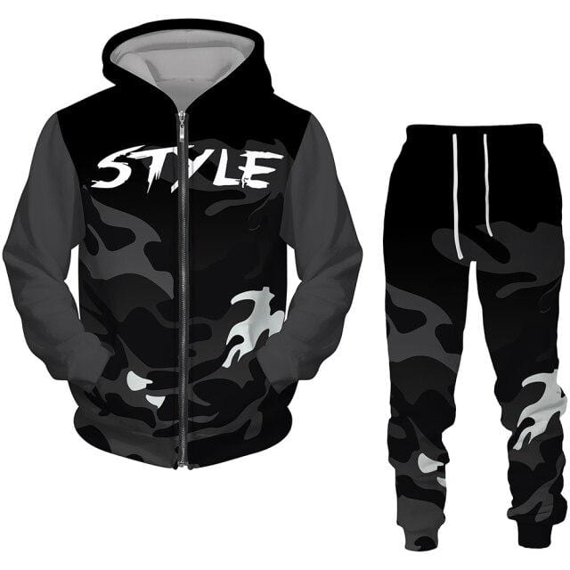 Men's Camouflage Zipper Hoodie Tracksuit Set