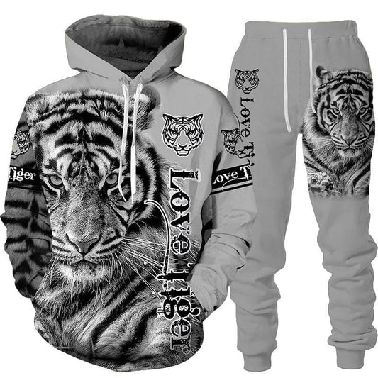 Men's 3D Print Hoodie and Pants 2-Piece Autumn Winter Tracksuit