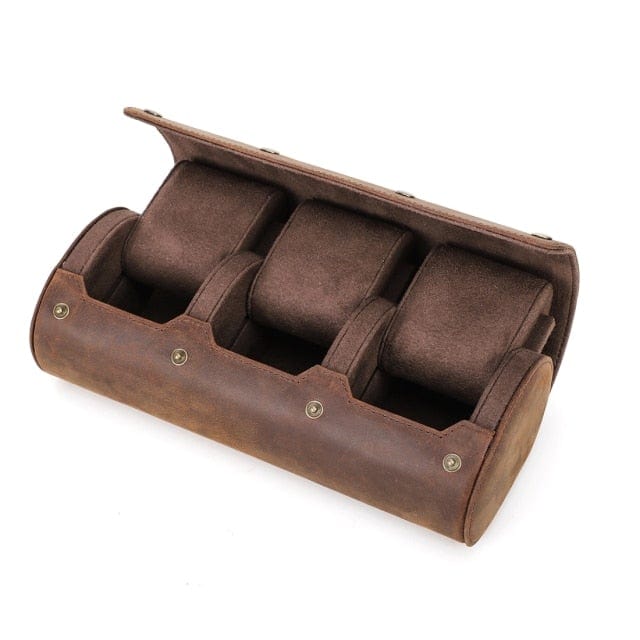 Leather Watch Roll Box 3-Slot Case Organizer for Men and Women