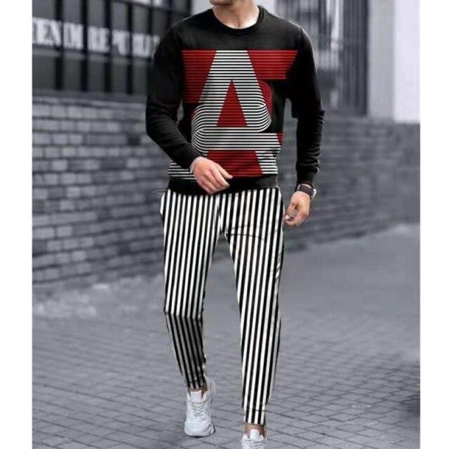 Men's Camouflage Print Long-Sleeve Tee and Trousers Set