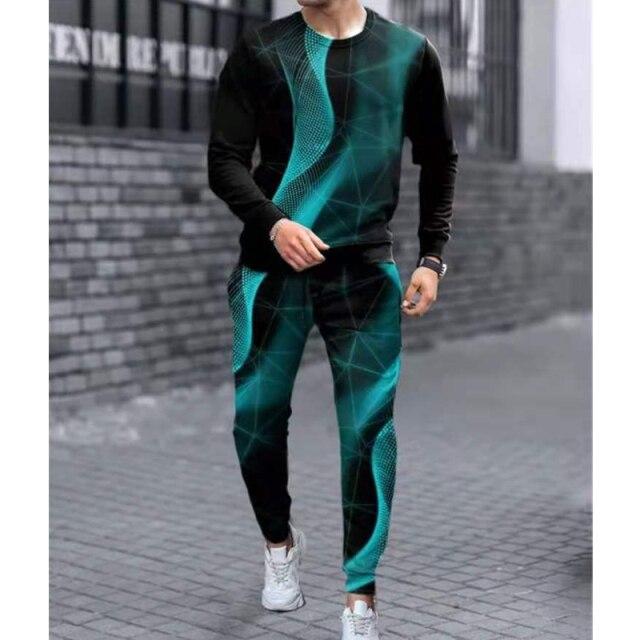 Men's Camouflage Print Long-Sleeve Tee and Trousers Set