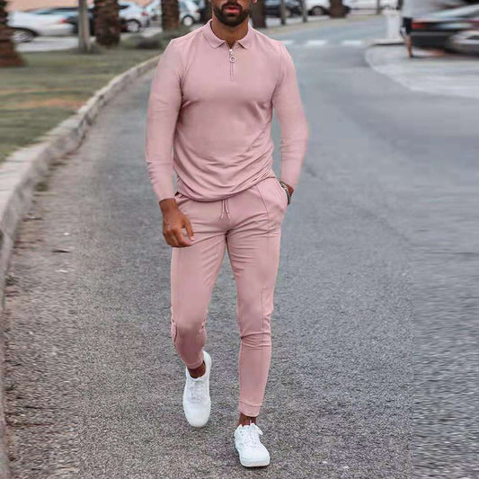 Men's Spring Autumn Polo Shirt and Pants Tracksuit Set