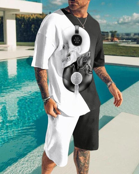Men's Plus-Size Short-Sleeve T-Shirt and Shorts Two-Piece Sports Set