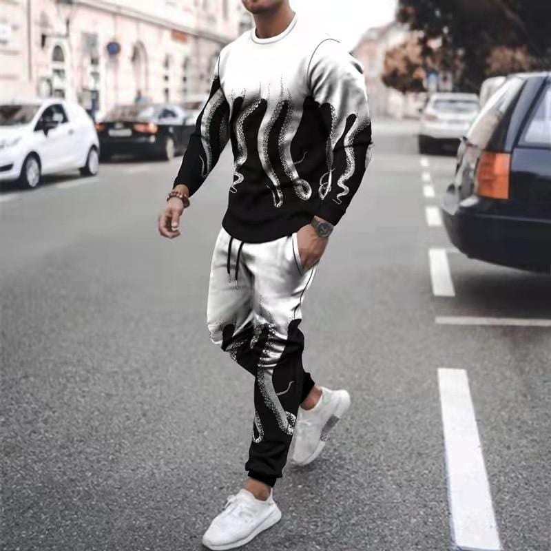 Men's Octopus-Print T-Shirt and Pants 2-Piece Sweatsuit