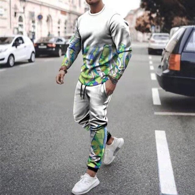 Men's Octopus-Print T-Shirt and Pants 2-Piece Sweatsuit