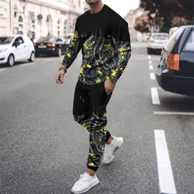 Men's Octopus-Print T-Shirt and Pants 2-Piece Sweatsuit