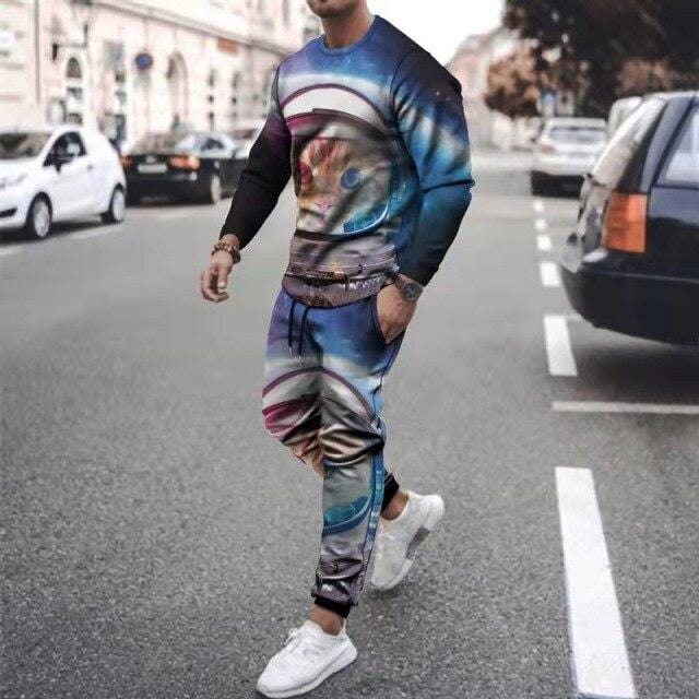 Men's Octopus-Print T-Shirt and Pants 2-Piece Sweatsuit