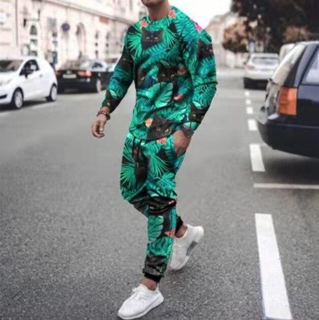 Men's Octopus-Print T-Shirt and Pants 2-Piece Sweatsuit