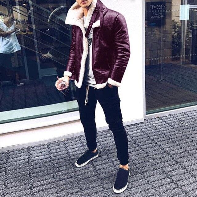 Men's Vintage Turn-Down Collar Leather Winter Jacket