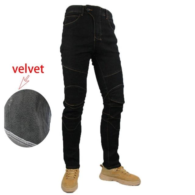 Men's Winter Stretch Moto Rider Denim Jeans With Gear