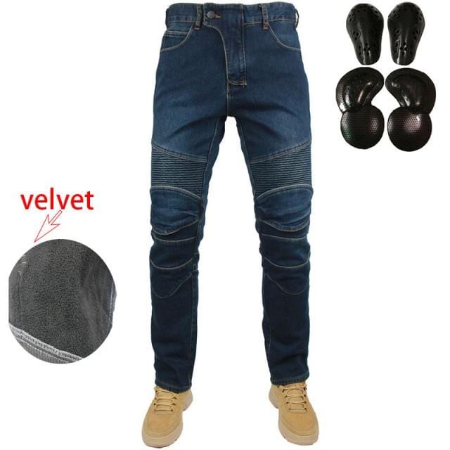 Men's Winter Stretch Moto Rider Denim Jeans With Gear