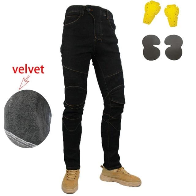 Men's Winter Stretch Moto Rider Denim Jeans With Gear